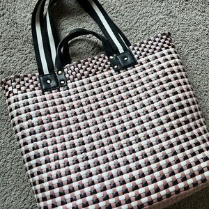 Anthropologie Pink and Black Checkered Tote